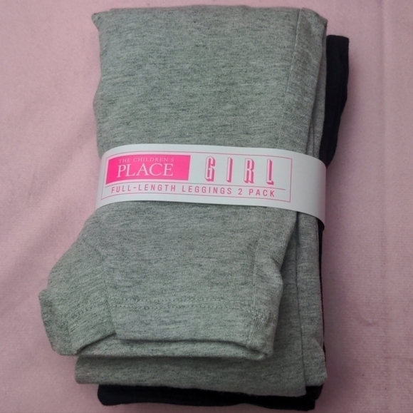 The Children's Place Girls 2 Pack Full Length Leggings in Gray and Black Large - Picture 1 of 4